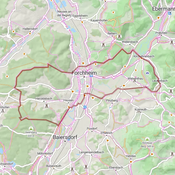 Karten-Miniaturansicht der Radinspiration "Bergdörfer und Weinberge" in Oberfranken, Germany. Erstellt vom Tarmacs.app-Routenplaner für Radtouren