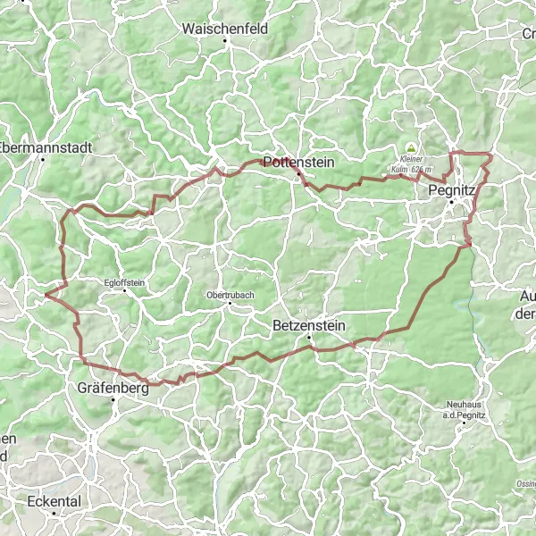 Map miniature of "Rabenberg and Gössweinstein Gravel Route" cycling inspiration in Oberfranken, Germany. Generated by Tarmacs.app cycling route planner