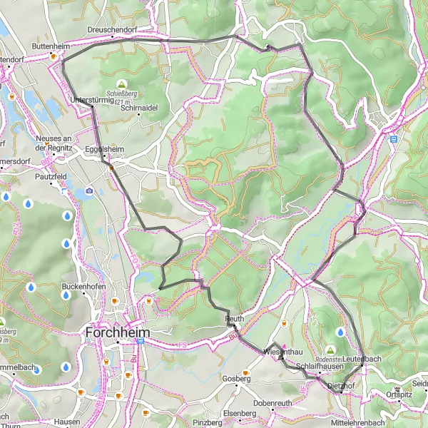 Karten-Miniaturansicht der Radinspiration "Rund um Leutenbach" in Oberfranken, Germany. Erstellt vom Tarmacs.app-Routenplaner für Radtouren