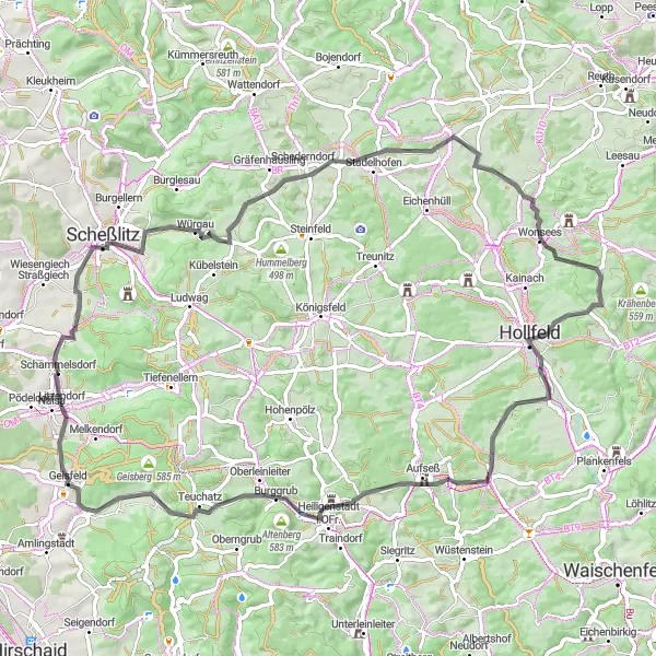 Map miniature of "Schammelsdorf Loop Road Route" cycling inspiration in Oberfranken, Germany. Generated by Tarmacs.app cycling route planner