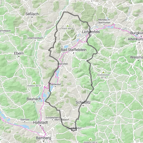 Map miniature of "Zückshut Loop" cycling inspiration in Oberfranken, Germany. Generated by Tarmacs.app cycling route planner