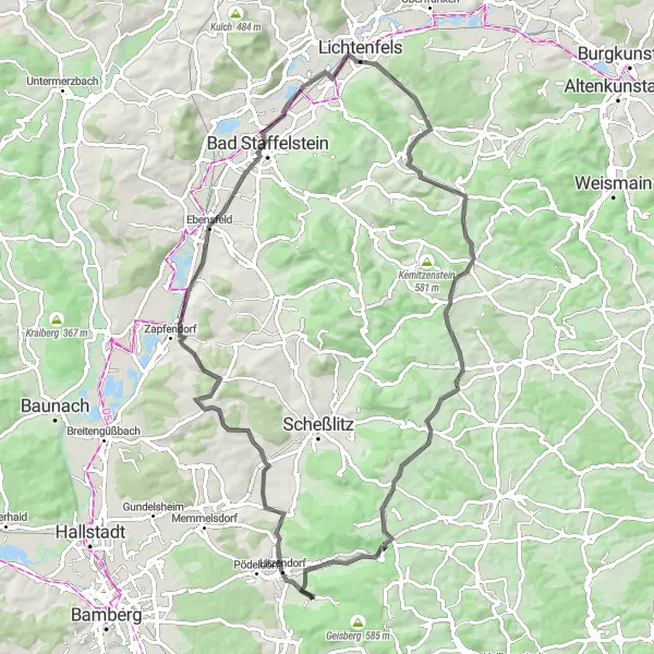 Map miniature of "Starkenschwind Loop" cycling inspiration in Oberfranken, Germany. Generated by Tarmacs.app cycling route planner