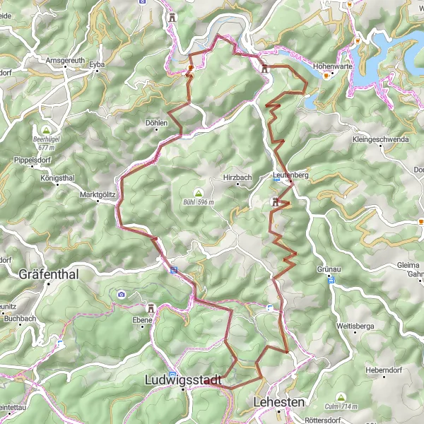 Karten-Miniaturansicht der Radinspiration "Abenteuerliche Gravelroute mit Bergpanoramen und Naturerlebnissen" in Oberfranken, Germany. Erstellt vom Tarmacs.app-Routenplaner für Radtouren