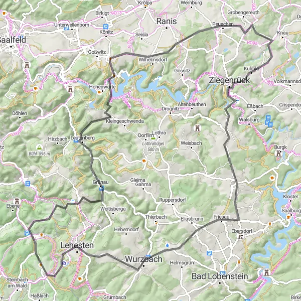 Map miniature of "Leutenberg to Winterberg Adventure" cycling inspiration in Oberfranken, Germany. Generated by Tarmacs.app cycling route planner