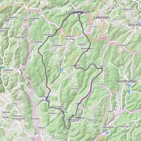 Karten-Miniaturansicht der Radinspiration "Fahrradtour durch den Oberfrankenwald" in Oberfranken, Germany. Erstellt vom Tarmacs.app-Routenplaner für Radtouren