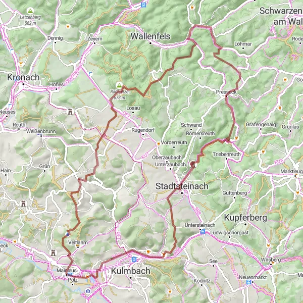 Karten-Miniaturansicht der Radinspiration "Schotterabenteuer um Stadtsteinach" in Oberfranken, Germany. Erstellt vom Tarmacs.app-Routenplaner für Radtouren