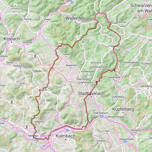 Map miniature of "Stennesberg Adventure" cycling inspiration in Oberfranken, Germany. Generated by Tarmacs.app cycling route planner