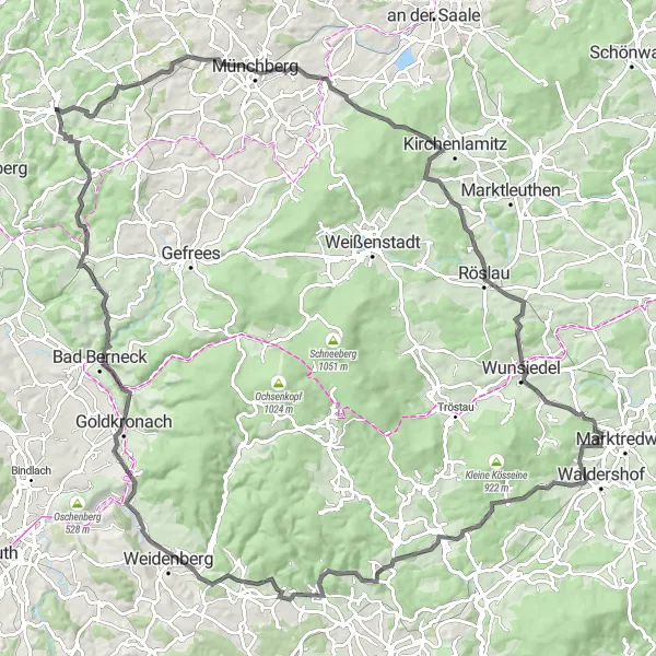 Map miniature of "Marktleugast Road Cycling Route" cycling inspiration in Oberfranken, Germany. Generated by Tarmacs.app cycling route planner