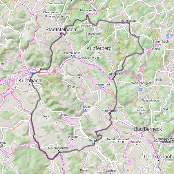 Map miniature of "Marktleugast - Marienweiher Loop" cycling inspiration in Oberfranken, Germany. Generated by Tarmacs.app cycling route planner