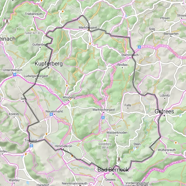 Map miniature of "Marktleugast - Weißenstein Loop" cycling inspiration in Oberfranken, Germany. Generated by Tarmacs.app cycling route planner