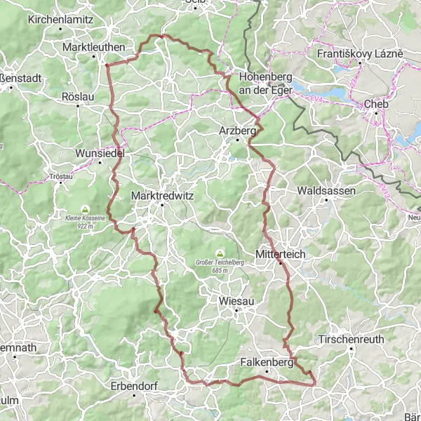 Map miniature of "The Gravel Adventure" cycling inspiration in Oberfranken, Germany. Generated by Tarmacs.app cycling route planner