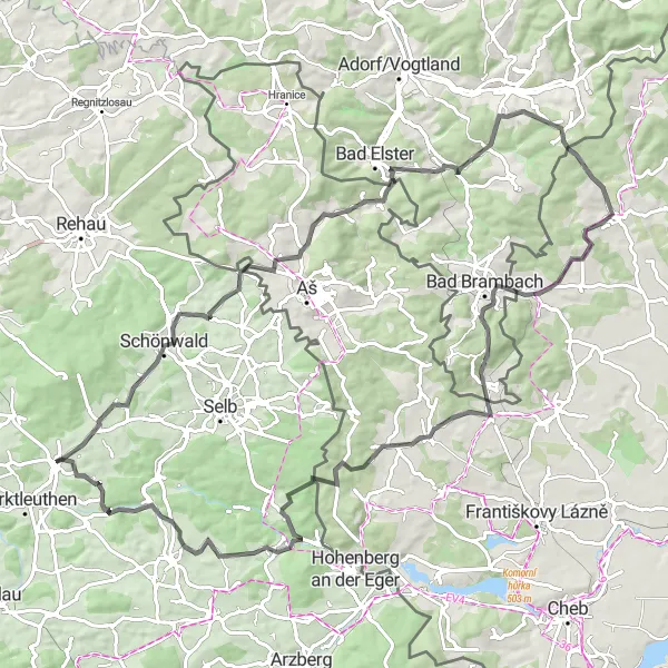 Map miniature of "The Hillside Adventure" cycling inspiration in Oberfranken, Germany. Generated by Tarmacs.app cycling route planner