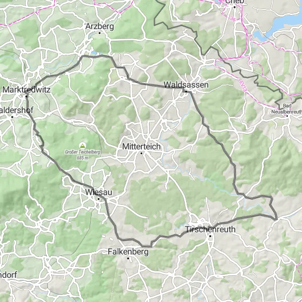 Karten-Miniaturansicht der Radinspiration "Marktredwitz - Rund um Konnersreuth" in Oberfranken, Germany. Erstellt vom Tarmacs.app-Routenplaner für Radtouren