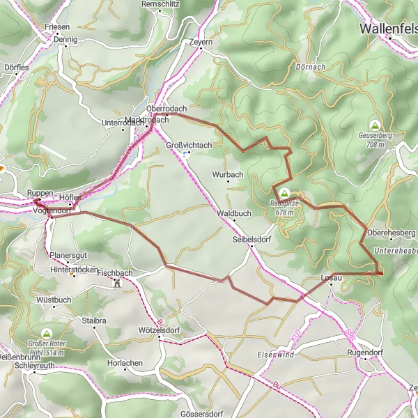 Map miniature of "Radspitze Adventure" cycling inspiration in Oberfranken, Germany. Generated by Tarmacs.app cycling route planner