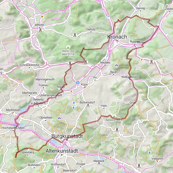 Karten-Miniaturansicht der Radinspiration "Vogtendorf-Hohe Wart-Runde: Historische Orte und Panoramablicke" in Oberfranken, Germany. Erstellt vom Tarmacs.app-Routenplaner für Radtouren