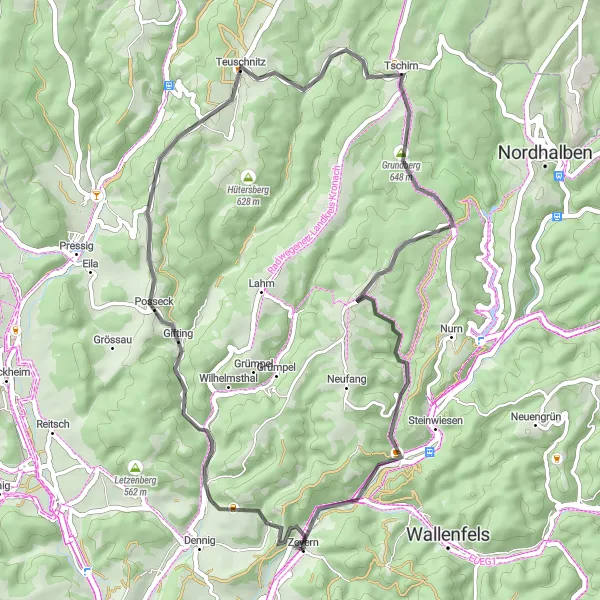 Map miniature of "Gifting Hills" cycling inspiration in Oberfranken, Germany. Generated by Tarmacs.app cycling route planner