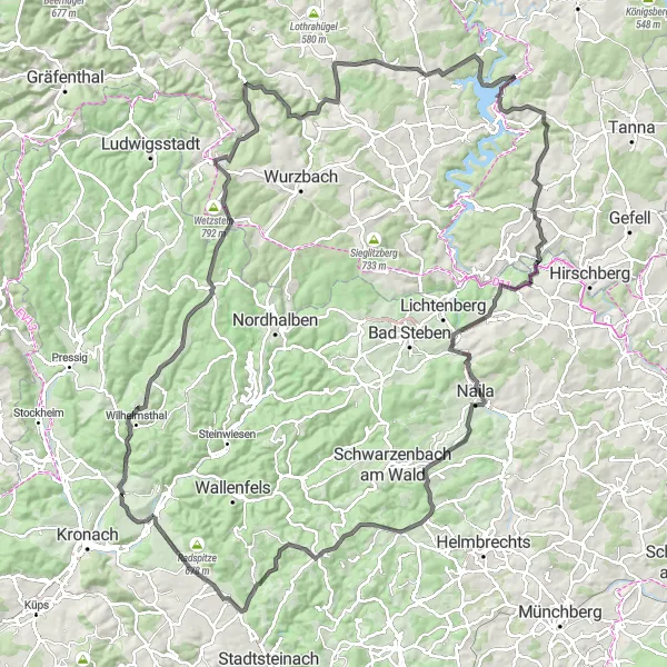 Karten-Miniaturansicht der Radinspiration "Roadtrip zu den Naturdenkmälern" in Oberfranken, Germany. Erstellt vom Tarmacs.app-Routenplaner für Radtouren