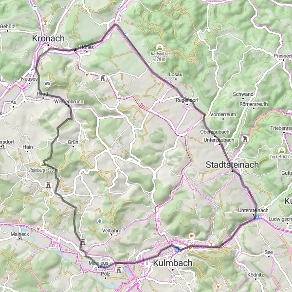 Map miniature of "Scenic route through Oberfranken" cycling inspiration in Oberfranken, Germany. Generated by Tarmacs.app cycling route planner