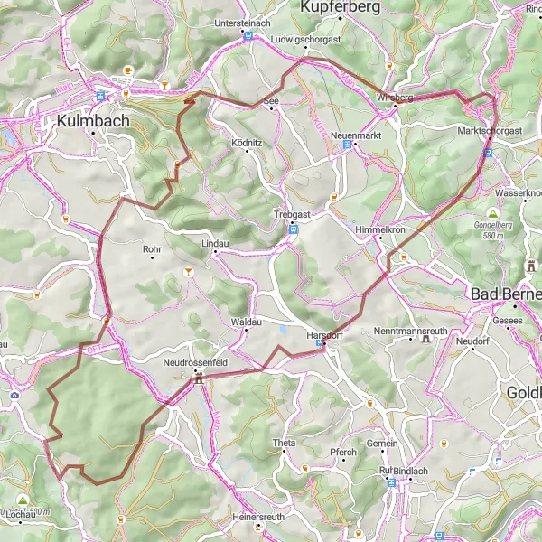 Karten-Miniaturansicht der Radinspiration "Gravel-Runde über 62 km ab Marktschorgast" in Oberfranken, Germany. Erstellt vom Tarmacs.app-Routenplaner für Radtouren