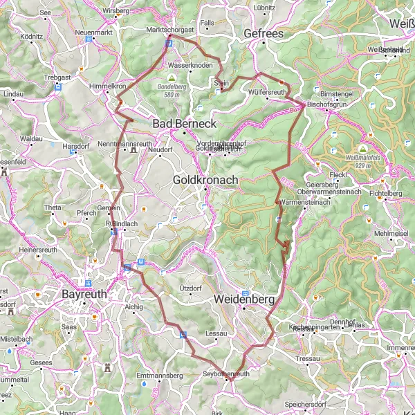 Karten-Miniaturansicht der Radinspiration "Erlebnisreiche Radtour entlang von Hügeln und Mühlen" in Oberfranken, Germany. Erstellt vom Tarmacs.app-Routenplaner für Radtouren