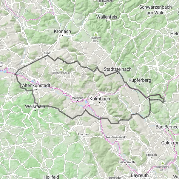 Karten-Miniaturansicht der Radinspiration "Von Marktschorgast nach Stadtsteinach - Eine abwechslungsreiche Road-Tour" in Oberfranken, Germany. Erstellt vom Tarmacs.app-Routenplaner für Radtouren