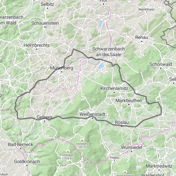 Karten-Miniaturansicht der Radinspiration "Straßenroute mit Start in Marktschorgast" in Oberfranken, Germany. Erstellt vom Tarmacs.app-Routenplaner für Radtouren