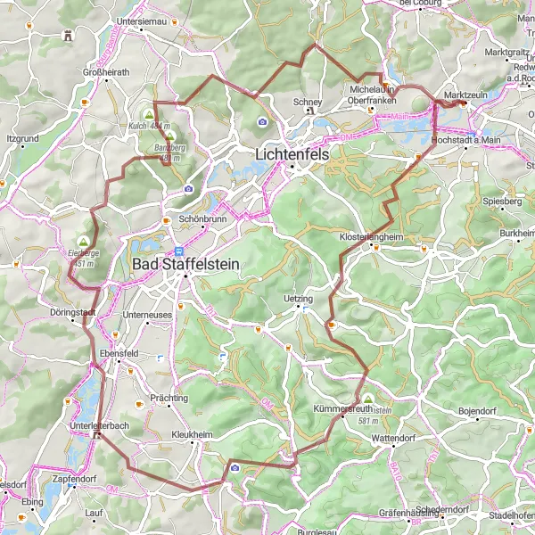 Map miniature of "Panoramic Gravel Tour" cycling inspiration in Oberfranken, Germany. Generated by Tarmacs.app cycling route planner