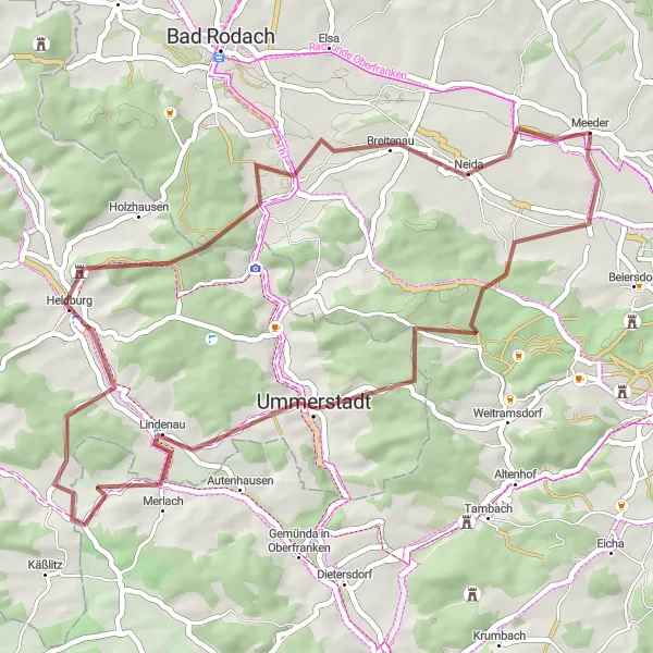 Karten-Miniaturansicht der Radinspiration "Burgen und Weinberge entdecken" in Oberfranken, Germany. Erstellt vom Tarmacs.app-Routenplaner für Radtouren