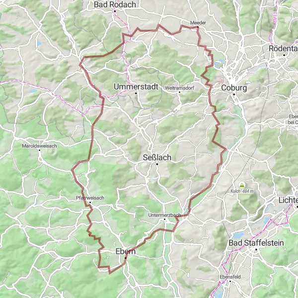 Map miniature of "Callenberg Castle Gravel Adventure" cycling inspiration in Oberfranken, Germany. Generated by Tarmacs.app cycling route planner