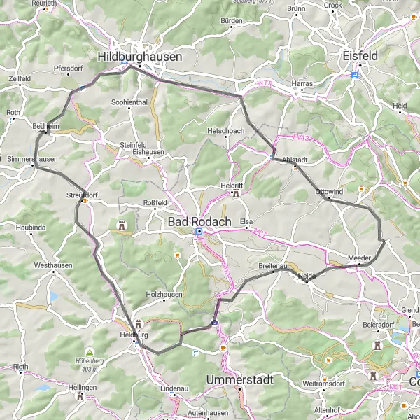 Map miniature of "The Billmuthausen Loop" cycling inspiration in Oberfranken, Germany. Generated by Tarmacs.app cycling route planner