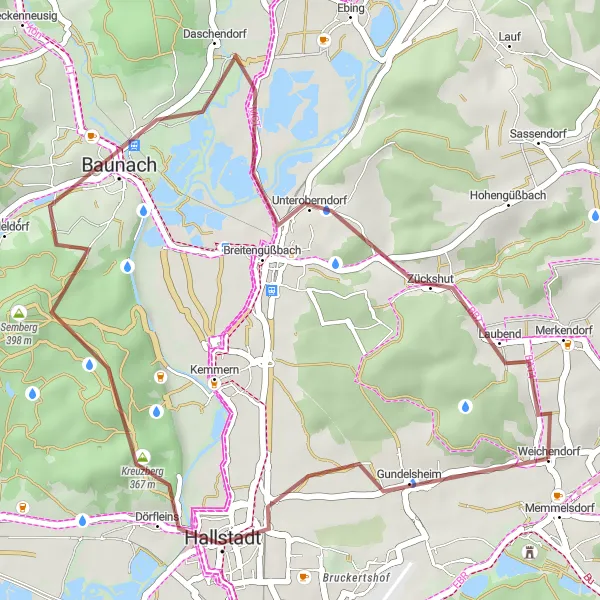 Map miniature of "Memmelsdorf Gravel Adventure" cycling inspiration in Oberfranken, Germany. Generated by Tarmacs.app cycling route planner