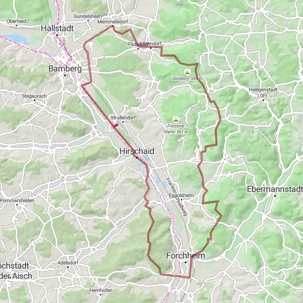 Map miniature of "Gravel Adventure" cycling inspiration in Oberfranken, Germany. Generated by Tarmacs.app cycling route planner