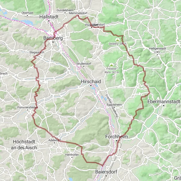 Map miniature of "Gravel Adventure" cycling inspiration in Oberfranken, Germany. Generated by Tarmacs.app cycling route planner