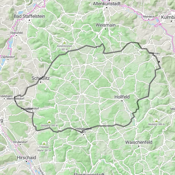 Map miniature of "Castle and countryside road tour" cycling inspiration in Oberfranken, Germany. Generated by Tarmacs.app cycling route planner