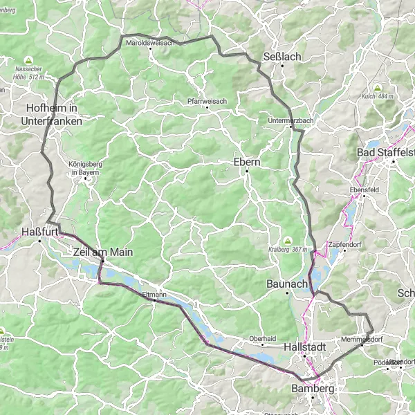 Map miniature of "Oberfranken Road Adventure" cycling inspiration in Oberfranken, Germany. Generated by Tarmacs.app cycling route planner