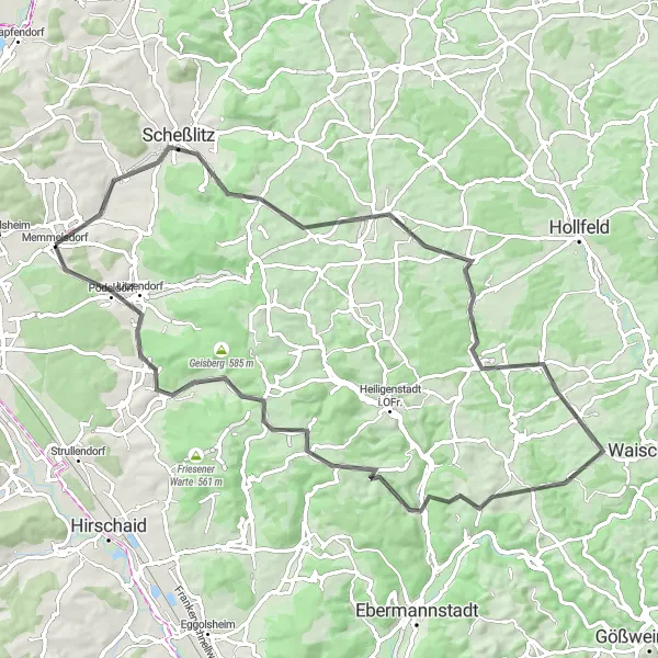 Map miniature of "Bamberg Loop" cycling inspiration in Oberfranken, Germany. Generated by Tarmacs.app cycling route planner