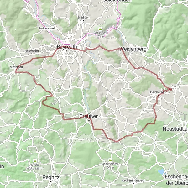Map miniature of "Gravel Adventure and Cultural Treasures" cycling inspiration in Oberfranken, Germany. Generated by Tarmacs.app cycling route planner