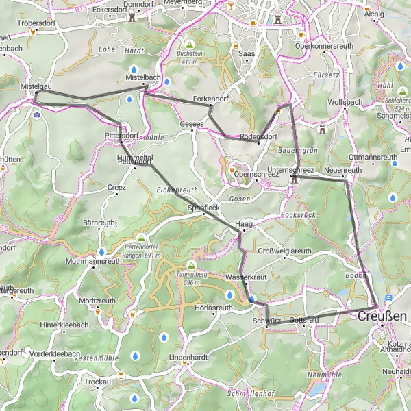 Karten-Miniaturansicht der Radinspiration "Mistelgau und Umgebung" in Oberfranken, Germany. Erstellt vom Tarmacs.app-Routenplaner für Radtouren