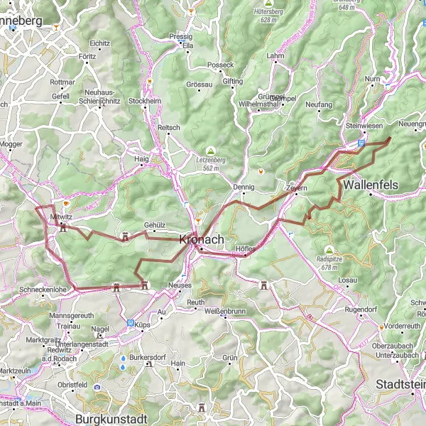 Karten-Miniaturansicht der Radinspiration "Rund um Kronach und Mitwitz" in Oberfranken, Germany. Erstellt vom Tarmacs.app-Routenplaner für Radtouren