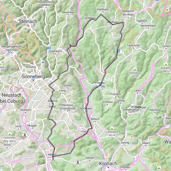 Karten-Miniaturansicht der Radinspiration "Panorama-Radtour durch Oberfrankens Natur" in Oberfranken, Germany. Erstellt vom Tarmacs.app-Routenplaner für Radtouren