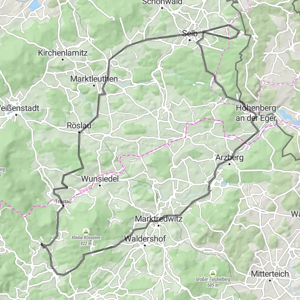 Map miniature of "The Ultimate Road Challenge" cycling inspiration in Oberfranken, Germany. Generated by Tarmacs.app cycling route planner