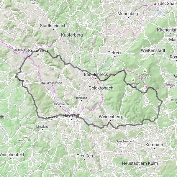 Map miniature of "Scenic Views and Historical Treasures" cycling inspiration in Oberfranken, Germany. Generated by Tarmacs.app cycling route planner