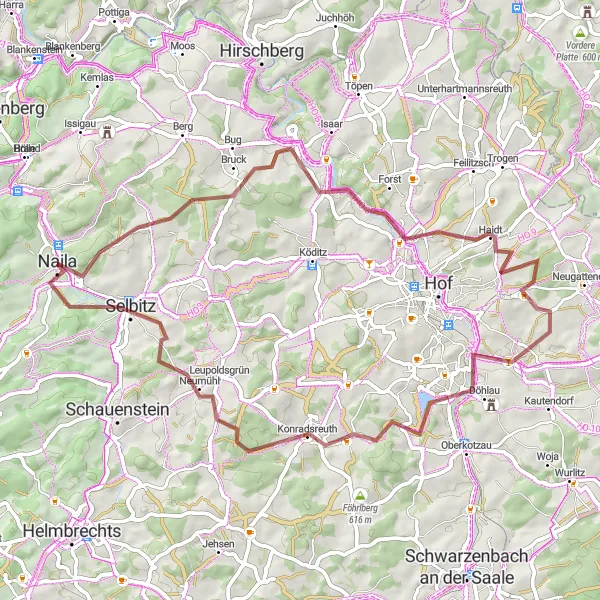 Karten-Miniaturansicht der Radinspiration "Naila-Gravel Abenteuer" in Oberfranken, Germany. Erstellt vom Tarmacs.app-Routenplaner für Radtouren