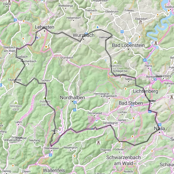 Map miniature of "Challenging Tour Through Oberfranken" cycling inspiration in Oberfranken, Germany. Generated by Tarmacs.app cycling route planner