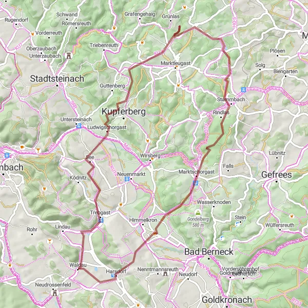 Map miniature of "Neudrossenfeld Gravel Adventure" cycling inspiration in Oberfranken, Germany. Generated by Tarmacs.app cycling route planner