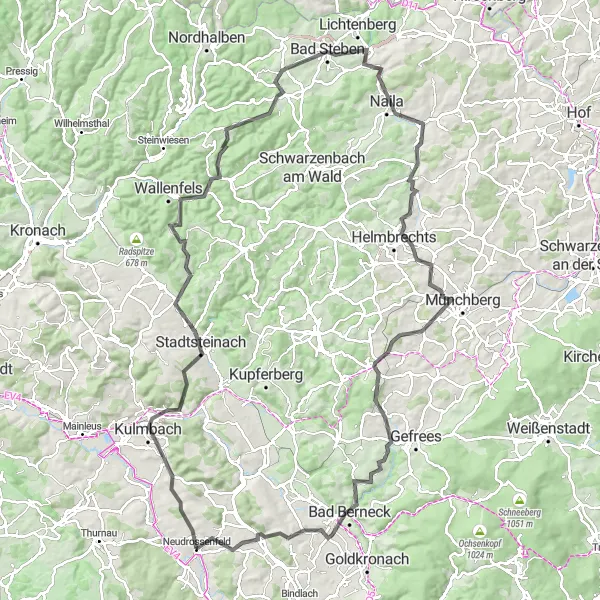Map miniature of "Kulmbach Loop" cycling inspiration in Oberfranken, Germany. Generated by Tarmacs.app cycling route planner