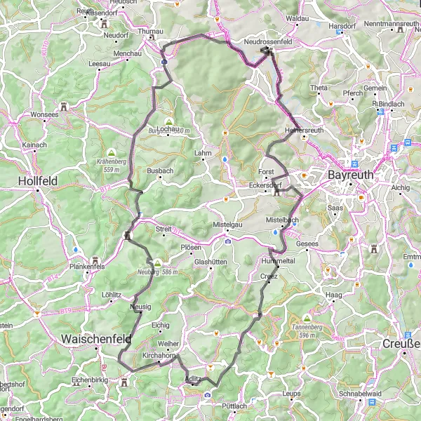 Map miniature of "Rabenstein Loop" cycling inspiration in Oberfranken, Germany. Generated by Tarmacs.app cycling route planner