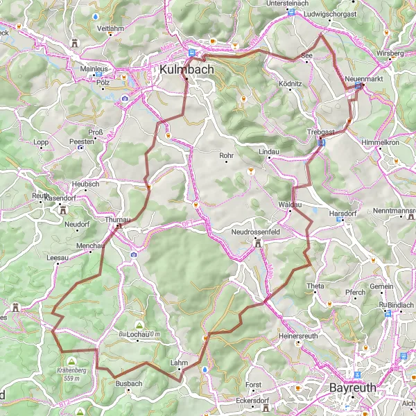 Map miniature of "Gravel Adventure" cycling inspiration in Oberfranken, Germany. Generated by Tarmacs.app cycling route planner