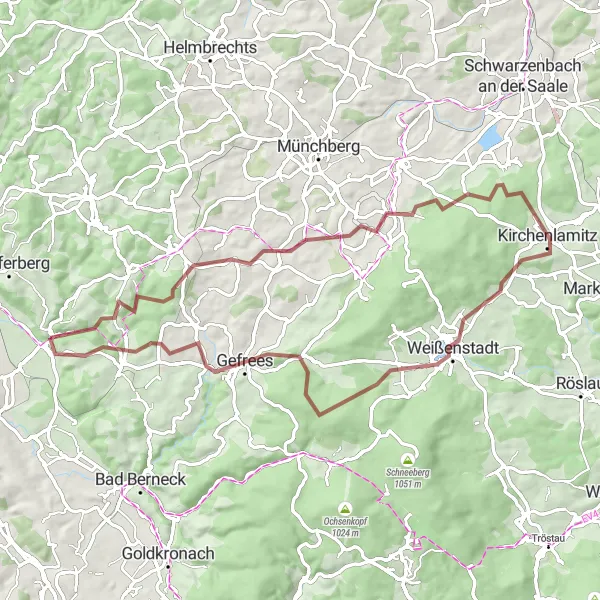 Map miniature of "Gravel Delight" cycling inspiration in Oberfranken, Germany. Generated by Tarmacs.app cycling route planner