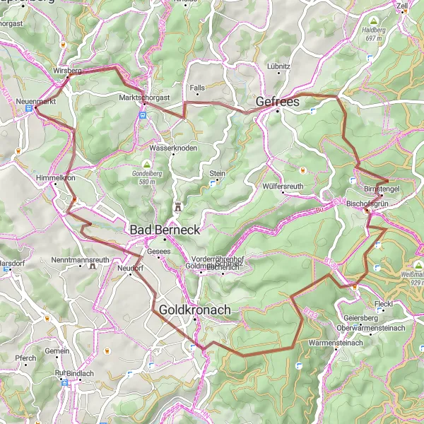 Karten-Miniaturansicht der Radinspiration "Kurze Gravel-Tour zu den Naturhighlights" in Oberfranken, Germany. Erstellt vom Tarmacs.app-Routenplaner für Radtouren